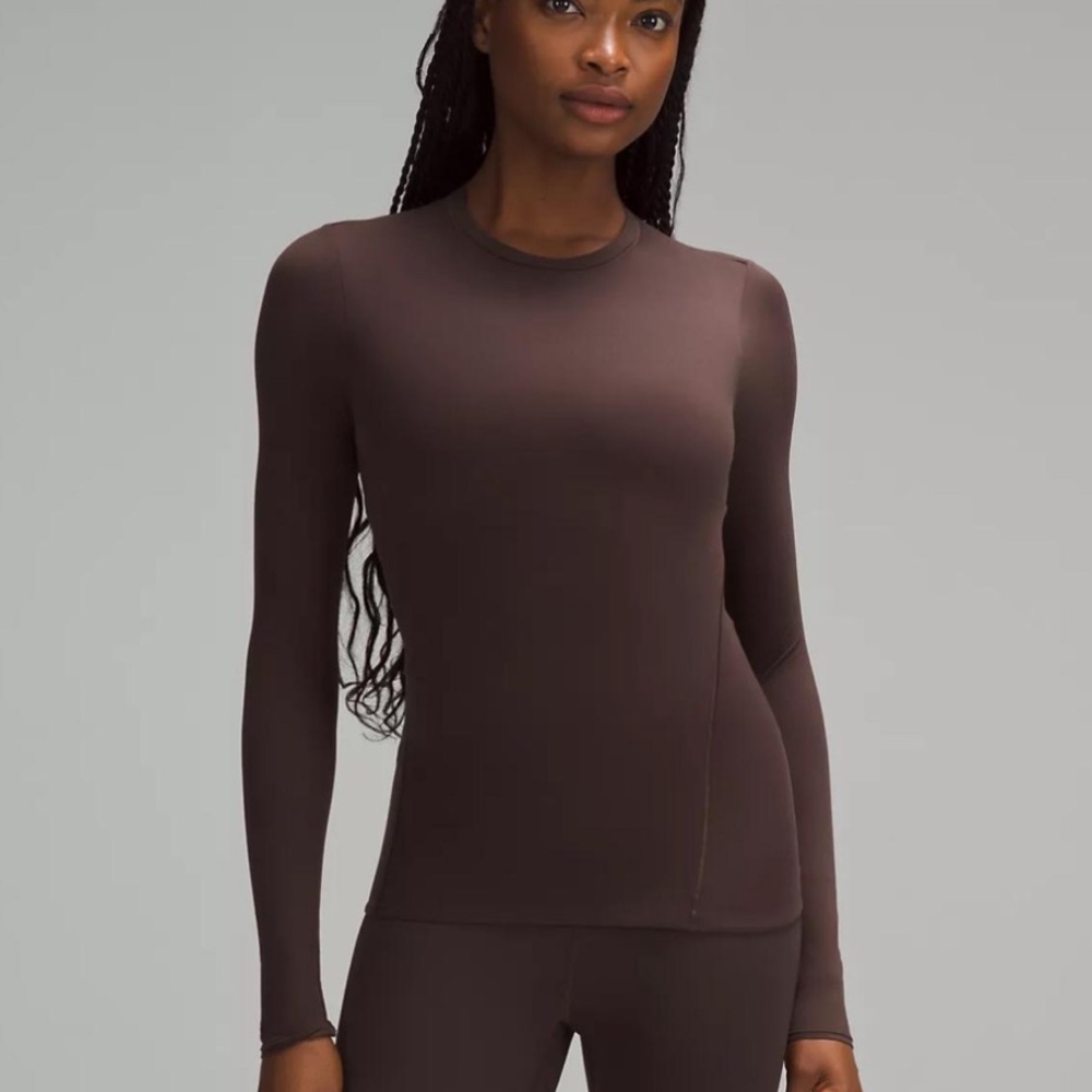 Brown Fitted Long Sleeve Bodysuit with Mock Neck